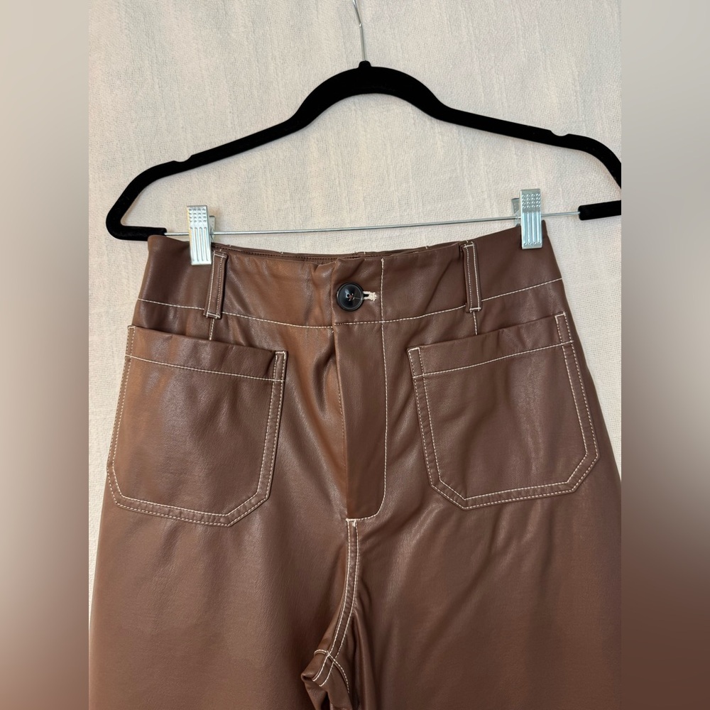 Anthropologie Maeve Collette Brown cropped Faux Leather Pants - Picture 5 of 9